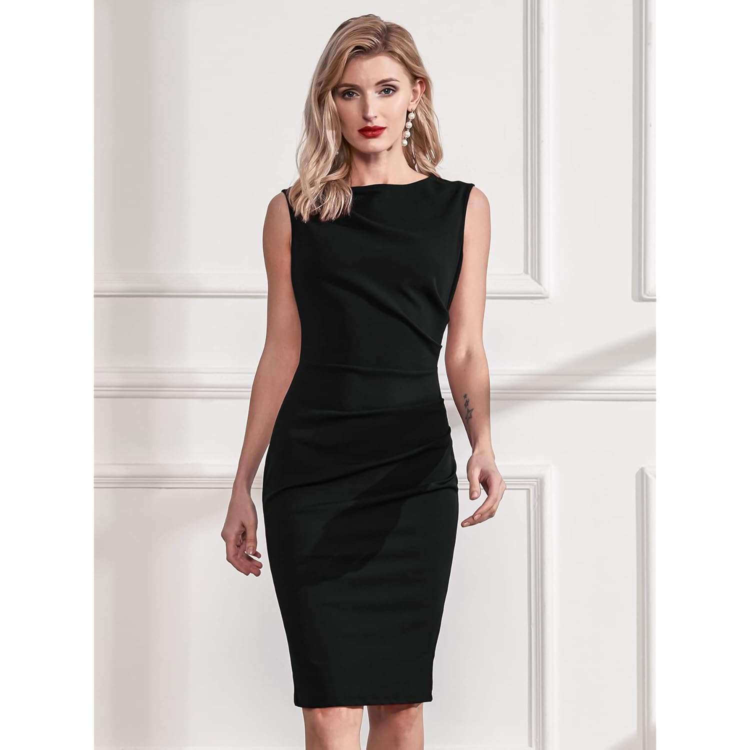 Women's Retro Ruffle Style Slim Work Pencil Dress
