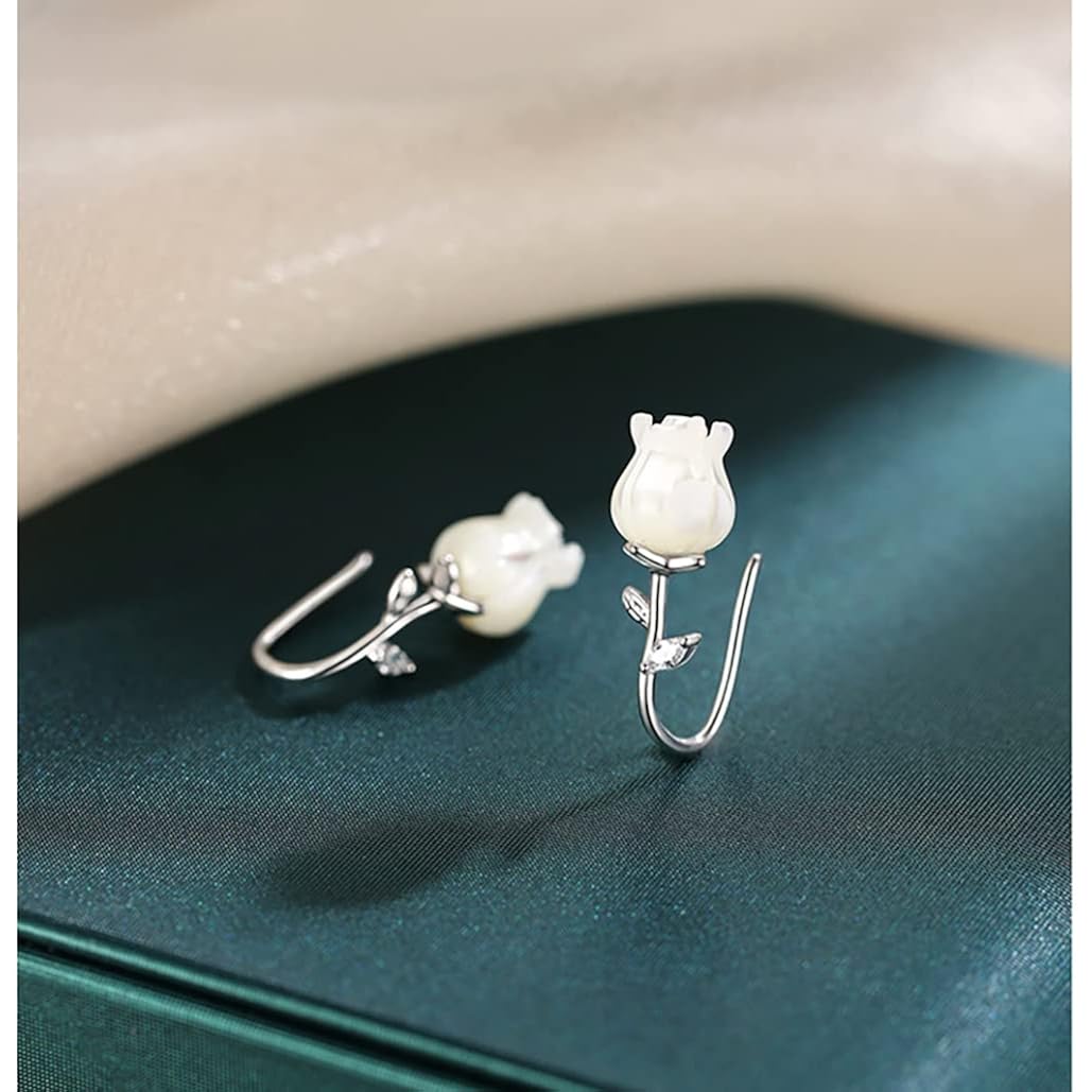 Reffeer Solid 925 Sterling Silver Flower Crawler Cuff Earrings Wraps for Women Teens Flower Wrap Earrings Climber