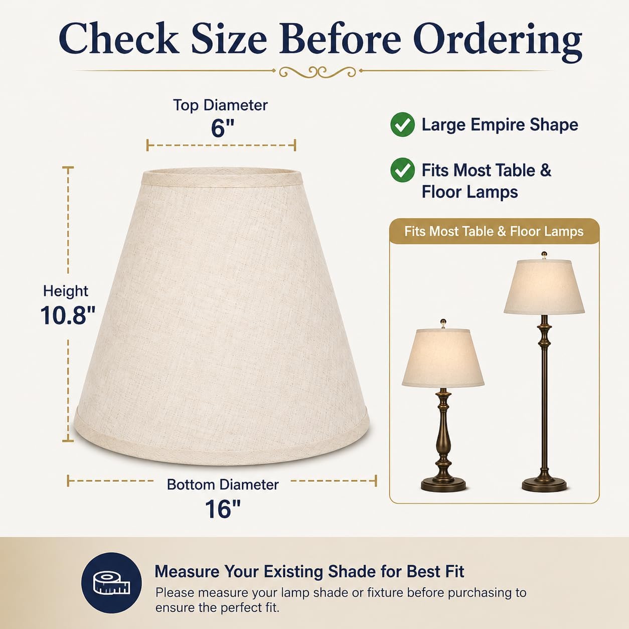 Empire Beige Linen Lamp Shades Set Of 2, 6X16X10.8 In Spider Fitter | Set Of 2 Empire Beige Lamp Shades,Easy Assembly,Soft Warm Light For Table And Floor Lamps In Living Rooms & Home Offices