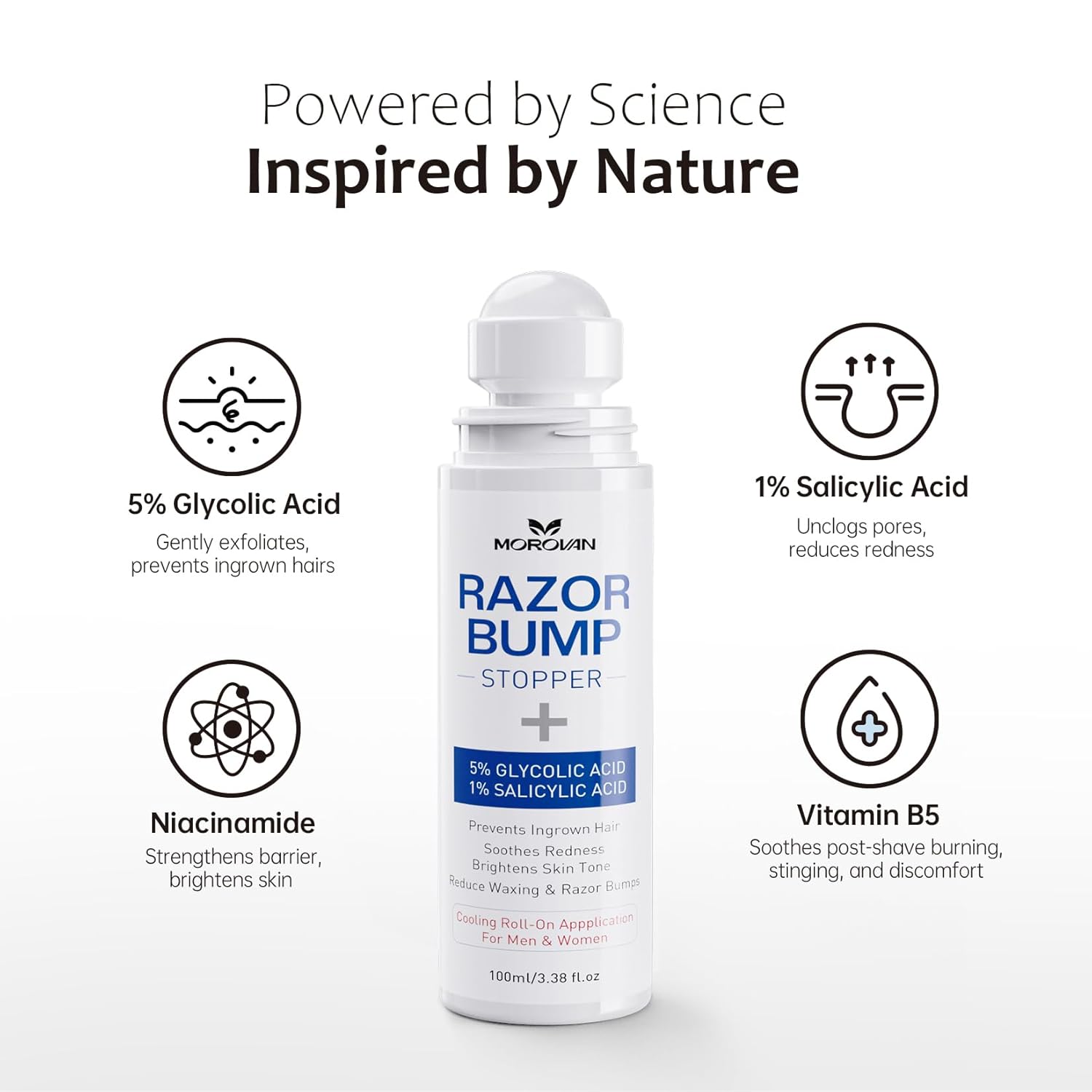 Razor Bumps Ingrown Hair Treatment: 3.38fl.oz Smoothing Solution for Body, Beard & Bikini Area Post Waxing After Shaving Serum for Ingrown Hair & Razor Burn - Women & Men