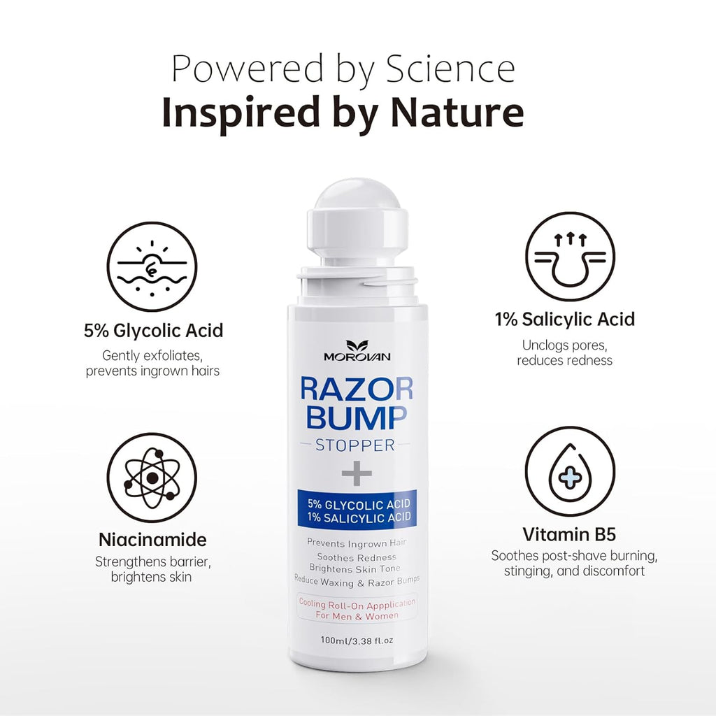 Razor Bumps Ingrown Hair Treatment: 3.38fl.oz Smoothing Solution for Body, Beard & Bikini Area Post Waxing After Shaving Serum for Ingrown Hair & Razor Burn - Women & Men