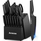 Knife Set, Astercook 21 Pieces Knife Sets For Kitchen With Block, Dishwasher Safe Kitchen Knife Set With Built-In Sharpener, German Stainless Steel Black Knife Block Set, Fathers Day Gift For Men