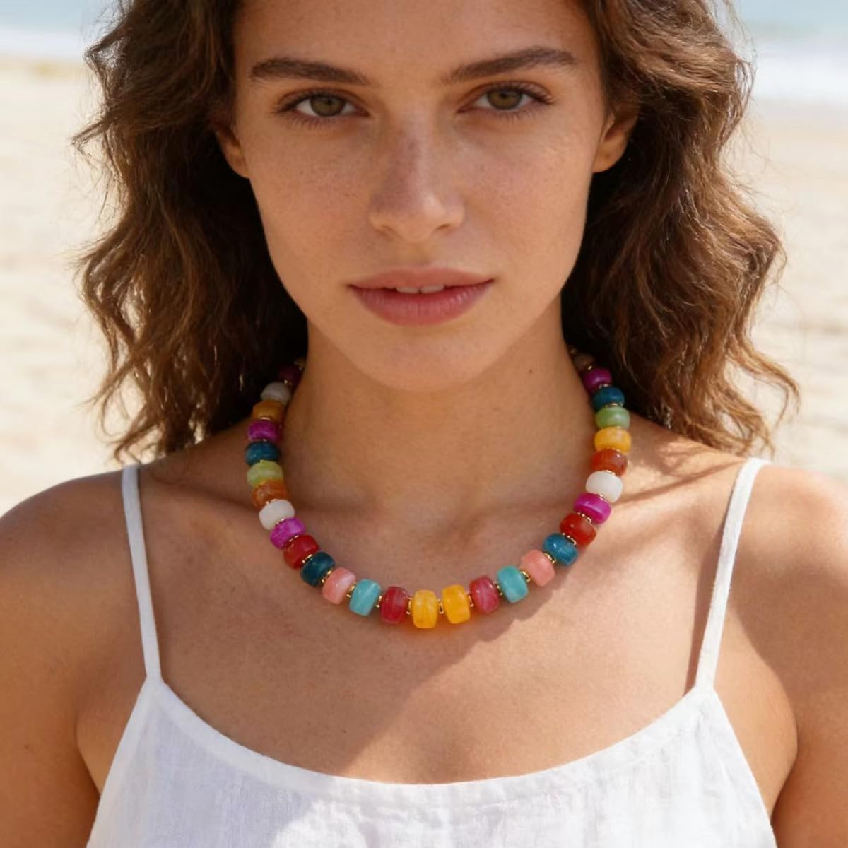 Chunky Beaded Statement Necklace for Women Trendy Colorful Boho Resin Bead Choker Necklaces Summer Handmade Jewelry Gifts Accessories