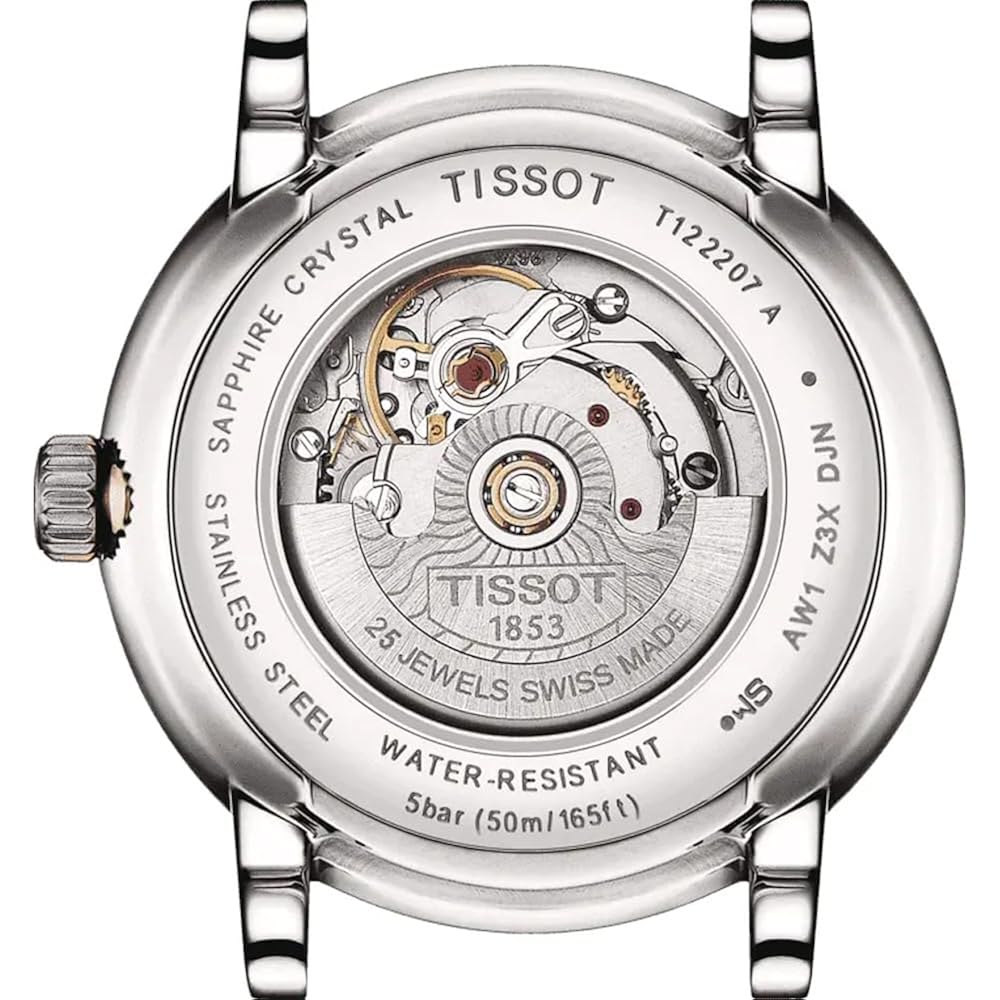 Tissot Womens Tissot Carson Premium Lady Automatic 316L Stainless Steel Case Automatic Watch, Black, Leather, 15 (T1222071603601)