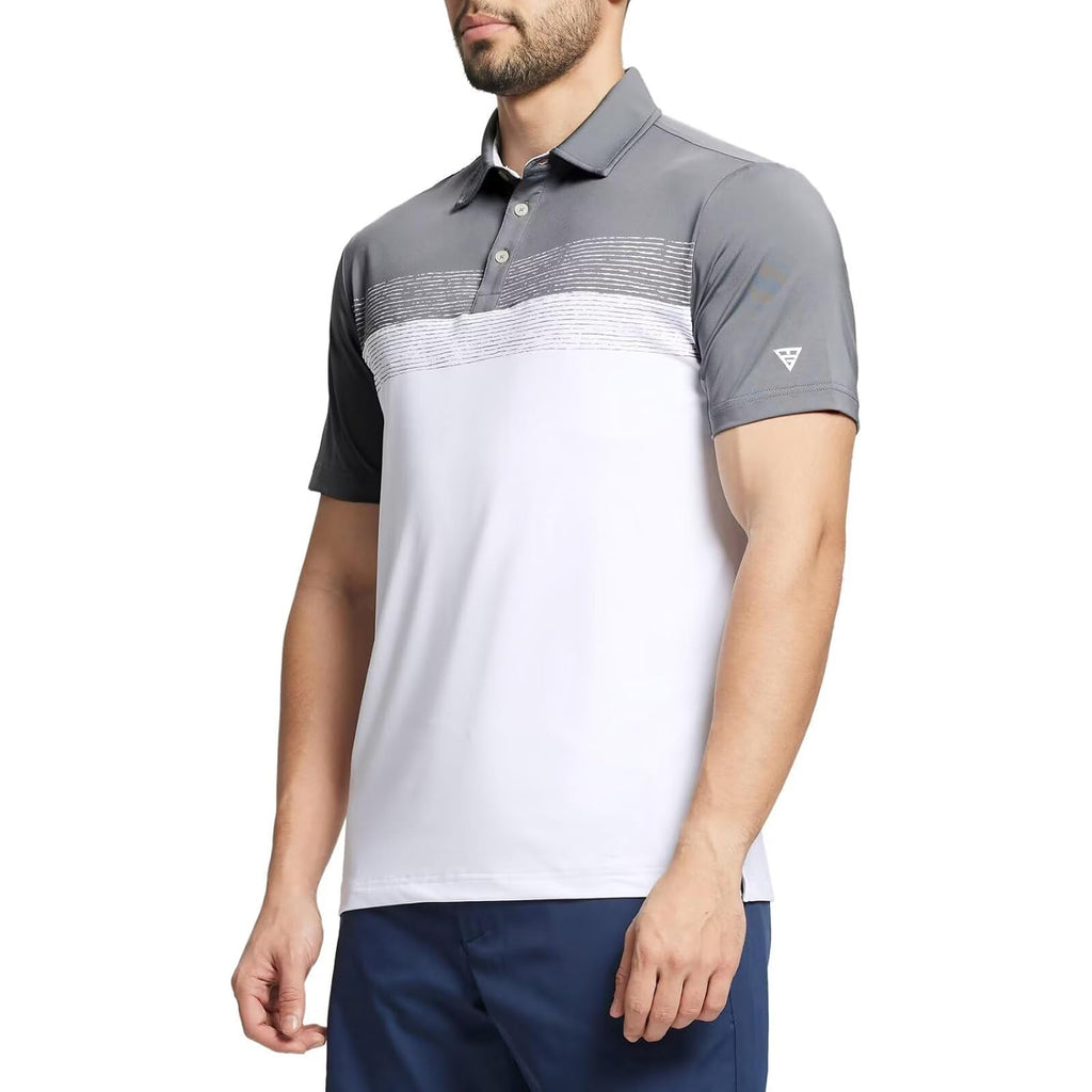 M Maelreg Golf Shirts For Men Dry Fit Performance Chest Print Color Block Moisture Wicking Casual Short Sleeve Polo Shirts