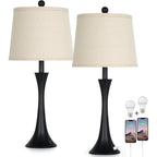 27.5" Table Lamps Set Of 2, Touch Bedside Lamps With Usb C+A Ports, 3 Way Dimmable Nightstand Lamps For Bedroom, Living Room, Office, Black Lamp With Beige Lampshade, Bulbs Included