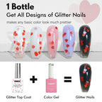 FZANEST Glitter Gel Top Coat, Hema-free Tpo-free Valentine's Day Limited Red & Pink Heart Clear Gel Polish No Wipe Uv Top Coat Nail Decoration Nail Art Sparkle Manicure DIY Home Salon