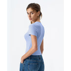Qinsen Women'S Crewneck Short Sleeve T Shirts Ribbed Button Going Out Trendy Tops