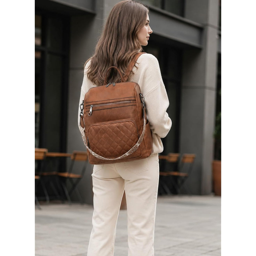 Tantomi Backpack Purse For Women Large Leather Convertible Backpack Ladies Shoulder Bag Fashion Backpack Handbags For Travel And Work (Brown)