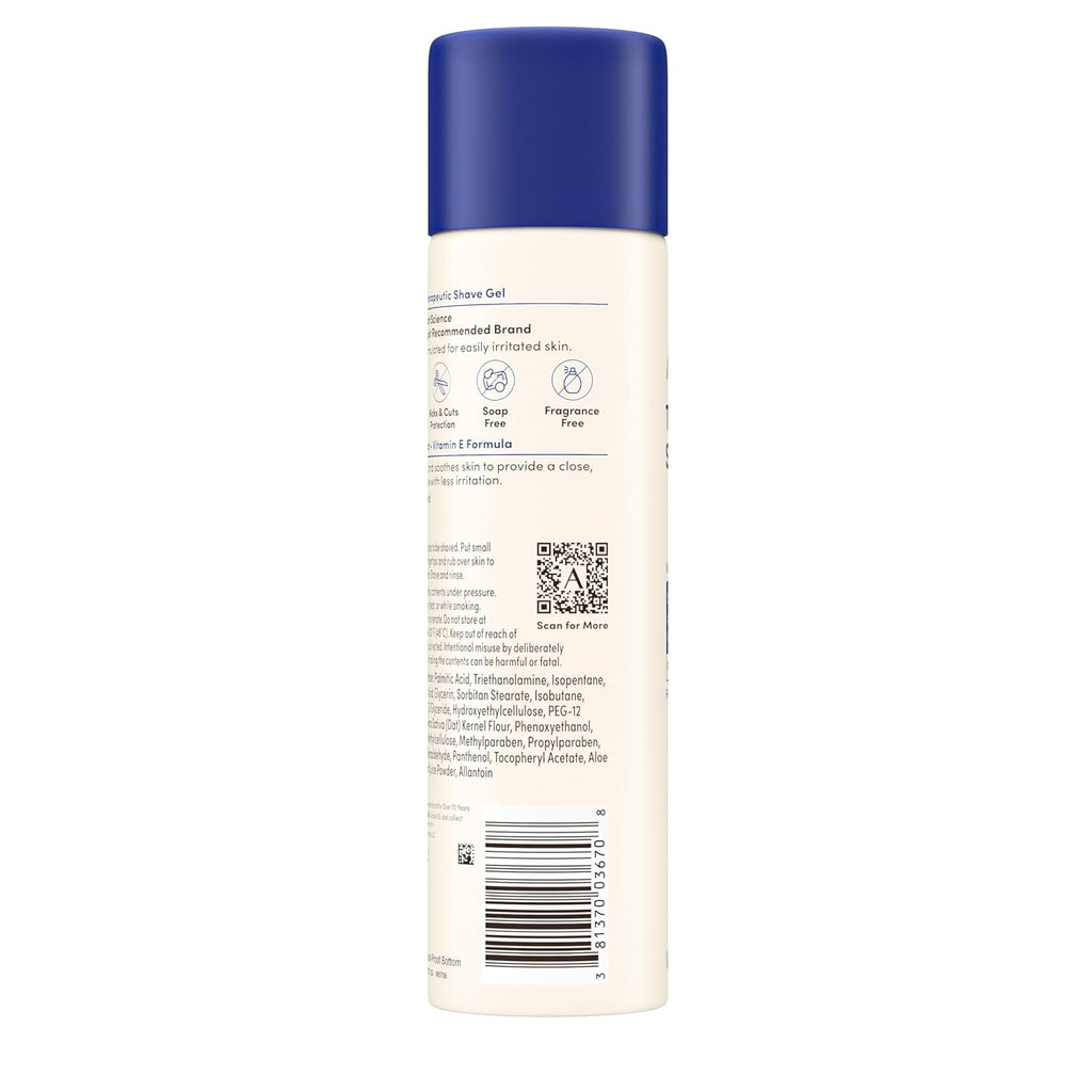 Aveeno Therapeutic Shave Gel with Oat and Vitamin E to Help Prevent Nicks and Cuts, Soothes Dry Skin and Provides a Close, Smooth Shave with Less Irritation, Fragrance-Free, 7 oz