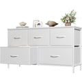 Olixis White Dresser For Bedroom, Wide Chest Of Drawers For Clothes Storage | Fabric Bedroom Dresser With 5 Drawers, Storage Organizer Unit With Fabric Bins, Wooden Top, Living Room
