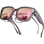 LVIOE Polarized Fit Over Sunglasses for Women Men Oversized Square Over Glasses Sunglasses with UV Protection A02 Grey Frame/Pink Lens