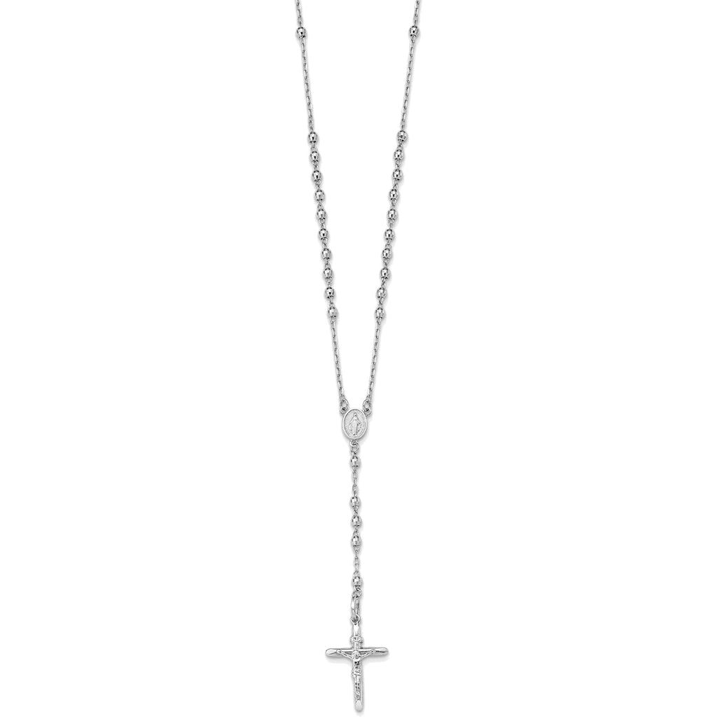 Bonyak Jewelry 14k White Gold Diamond-Cut 3mm Beaded Rosary 24 inch Necklace Graceful