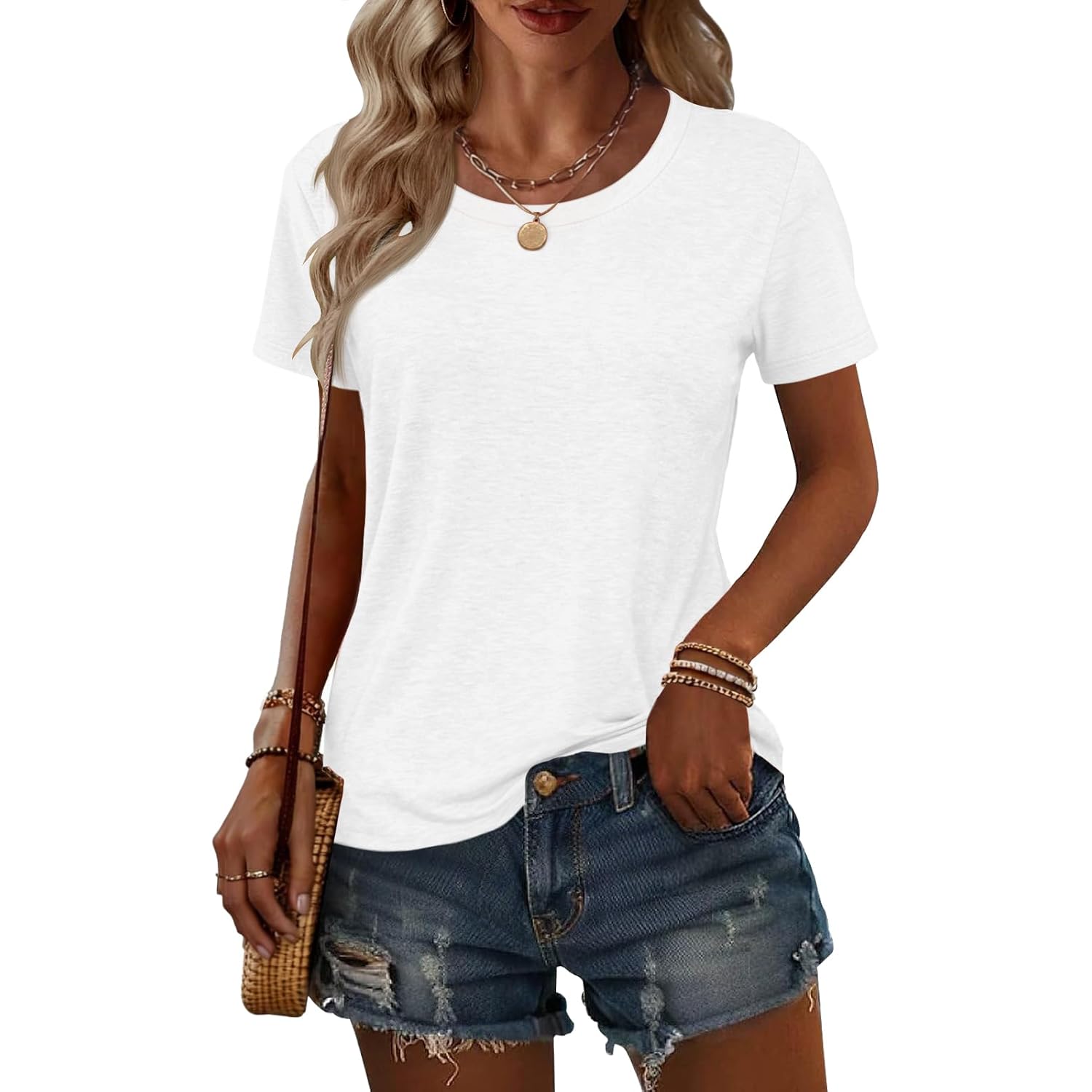 2PCS Women Short Sleeve T Shirts Crew Neck Solid Soft Basic Tee Casual Loose Fit Lightweight Summer Tops Clothes 2026