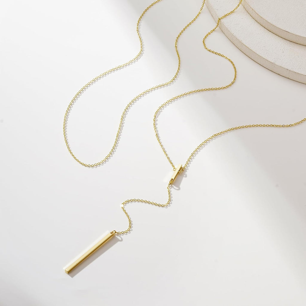 Yoosteel Long 14K-Gold-Plated Necklace for Women - Dainty Y-Shaped Necklaces Lariat Drop Chain Simple Jewelry Trendy Gift for Women