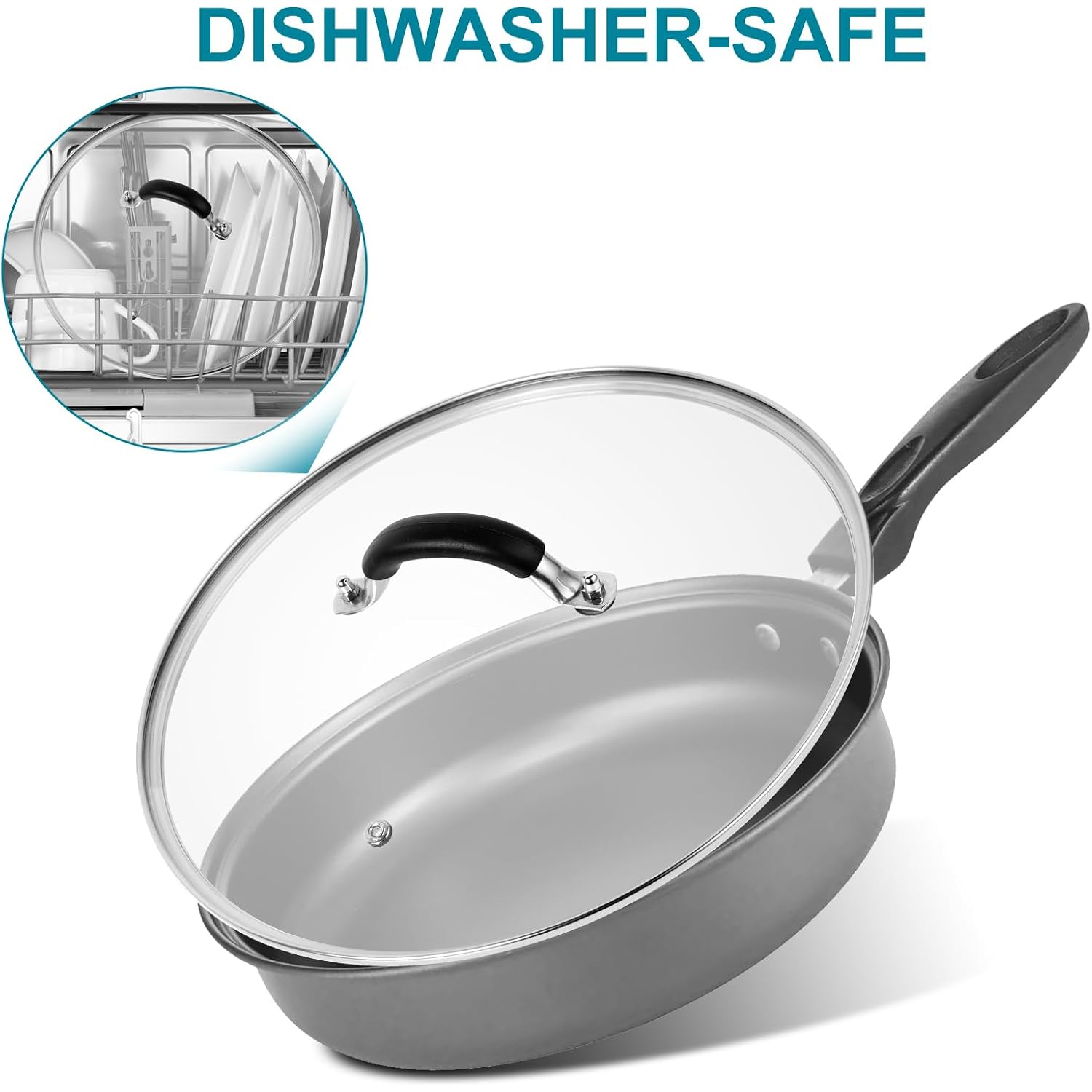 12 Inch Pan Lid - Glass Lid with Stainless Steel Handle for Frying Pan and Pots (12" Lid)