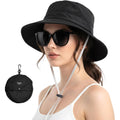 Travel Waterproof Summer Sun Bucket Hat Packable Quick Dry Beach Hats for Women Lightweight Outdoor Rain Hat with Adjustable Chin Strap Travel Hiking Fishing Cap for Women Men Black