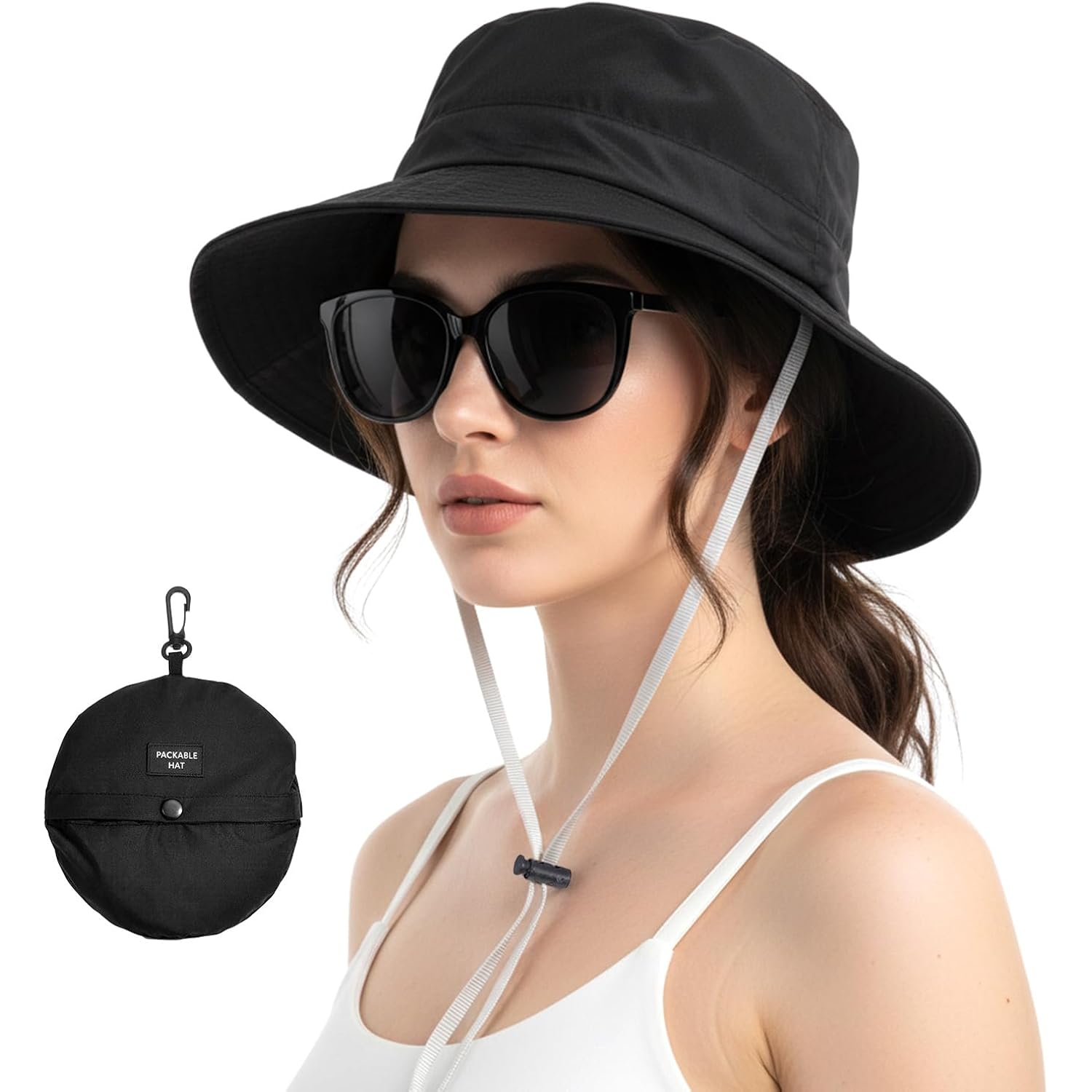 Travel Waterproof Summer Sun Bucket Hat Packable Quick Dry Beach Hats for Women Lightweight Outdoor Rain Hat with Adjustable Chin Strap Travel Hiking Fishing Cap for Women Men Black