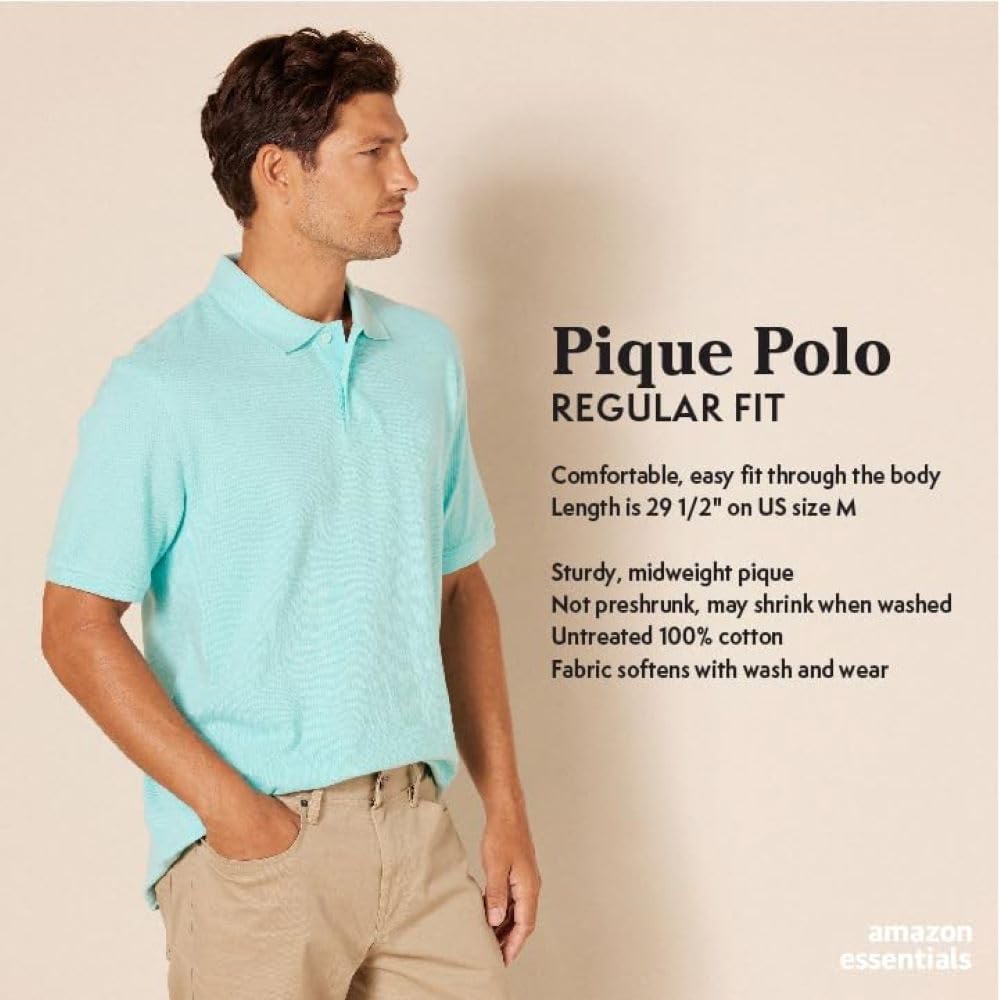 Amazon Essentials Men'S Regular-Fit Short Sleeve Cotton Pique Polo Shirt (Available In Big & Tall)