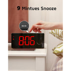 Projection Alarm Clock, Digital Clock With Modern Curved Design 180° Rotatable Projector, 3-Level Brightness Dimmer, Clear Red Led Display, Progressive Volume, 9Mins Snooze,12/24H, For Bedroom