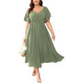 Scomchic Women'S Plus Size Wedding Guest Cocktail Dresses Sweetheart Neckline Ruffle Sleeve A Line Maxi Dress