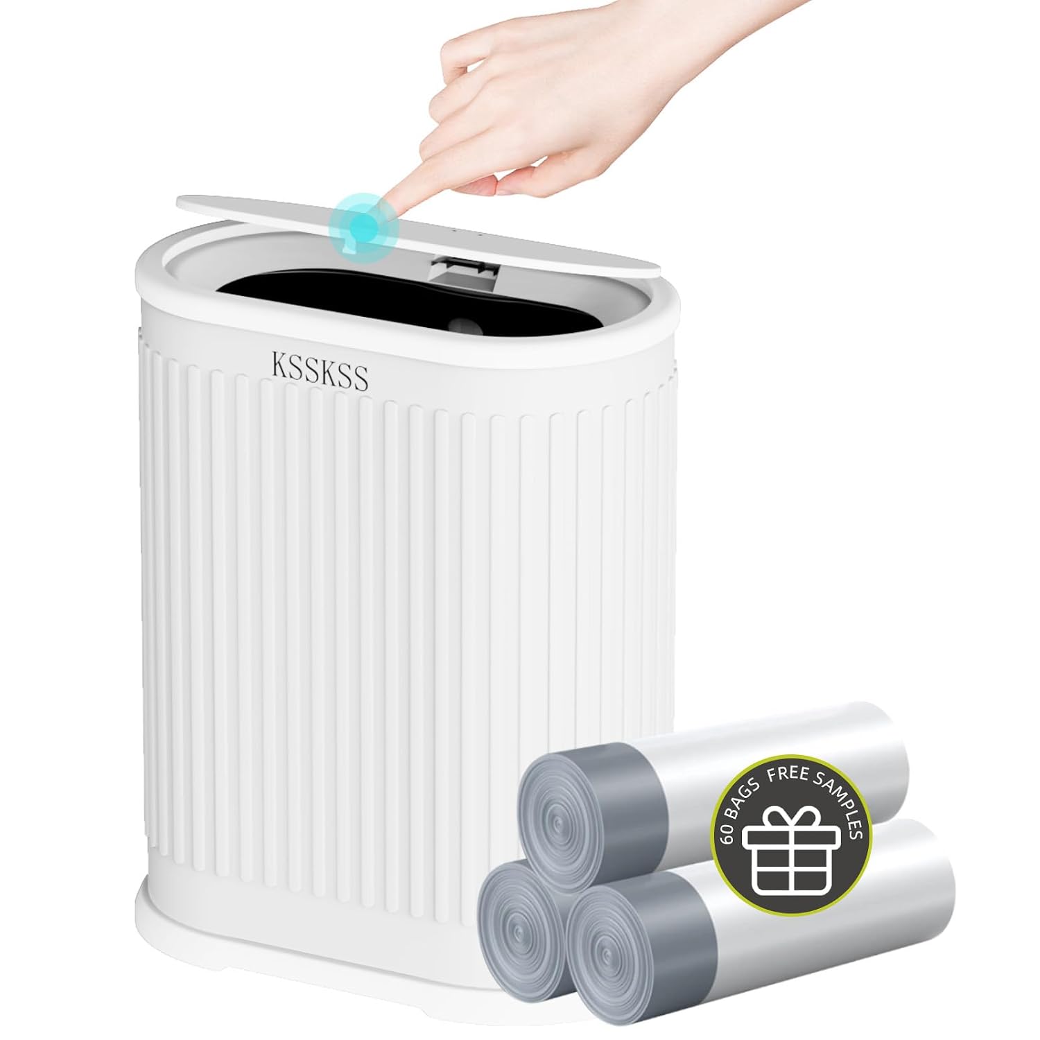 Ksskss 1.8 Gallons Small White Bathroom Trash Can With Lid, Slim Bathroom Garbage Bin, Removable Liner Bucket, Dog Proof Trash Can With Pop-Up Lid For Bedroom,Toilet