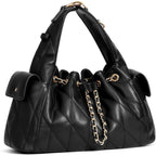 Cluci Quilted Leather Handbag, Soft Tote Bags For Women With Adjustable Strap, Crumpled Shoulder Purse Tabby Slouchy Hobo Bag
