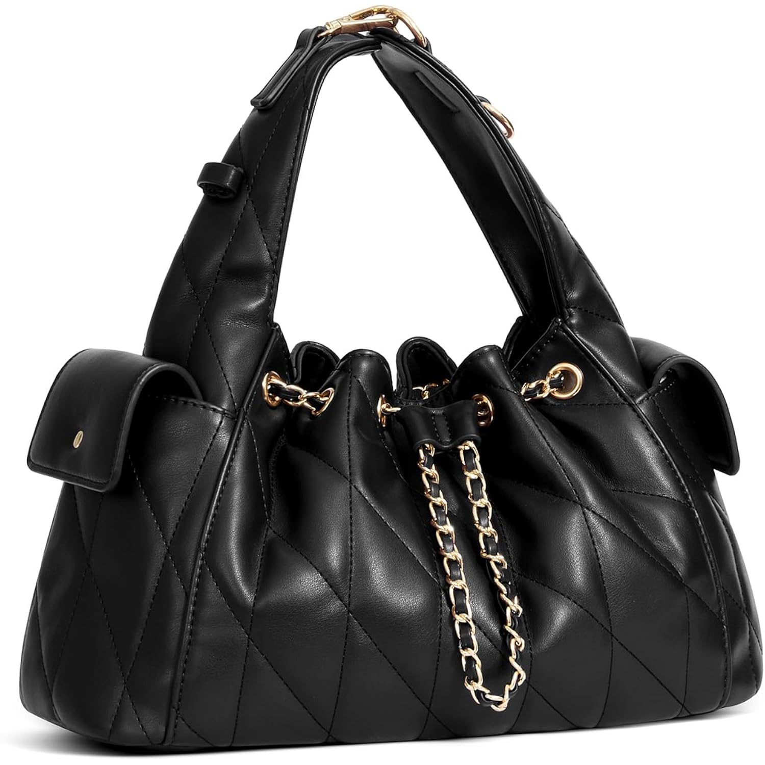 Cluci Quilted Leather Handbag, Soft Tote Bags For Women With Adjustable Strap, Crumpled Shoulder Purse Tabby Slouchy Hobo Bag