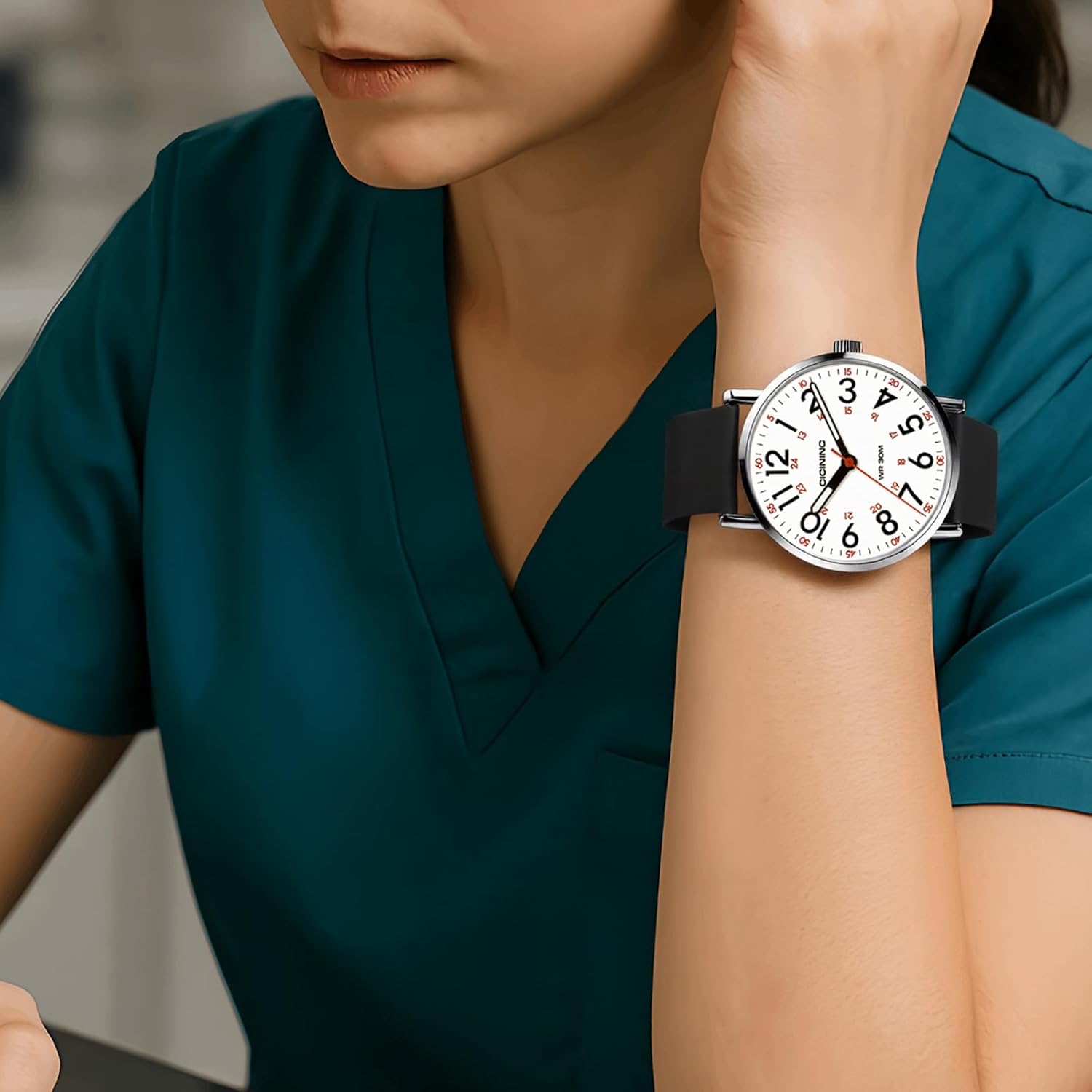 Watch with Second Hand Nursing for Women, Analog Watches for Nurses, 12/24 Hour Military Time, Easy Read Dial, Colorful Silicone Band