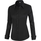 Regular, Petite & Tall XS-6XL Women's Stretch Long Sleeve Button Down Dress Shirts Solid Business Casual Work Blouse