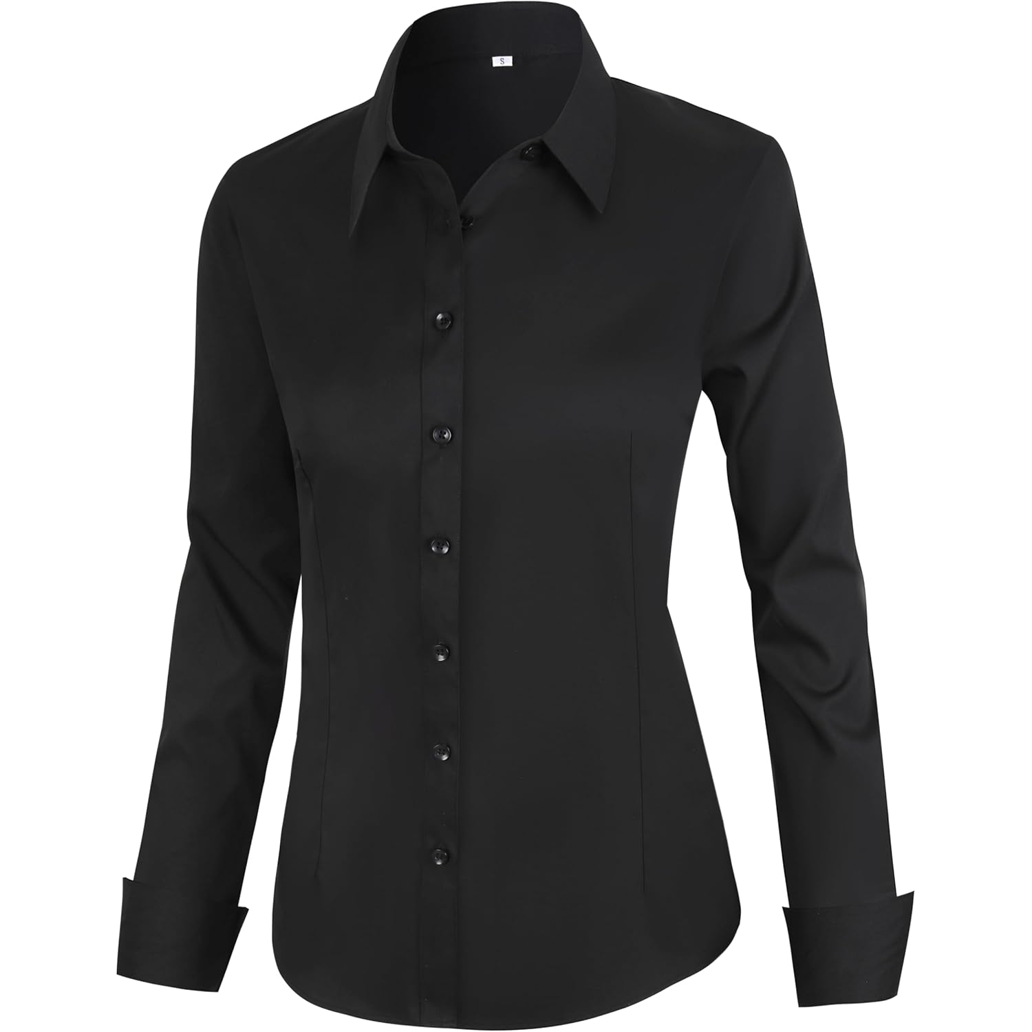 Regular, Petite & Tall XS-6XL Women's Stretch Long Sleeve Button Down Dress Shirts Solid Business Casual Work Blouse