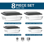 8-Piece Deep Glass Baking Dish Set with Plastic lids,Rectangular Glass Bakeware Set with Lids, Baking Pans for Lasagna, Leftovers, Cooking, Kitchen, Freezer-to-Oven and Dishwasher, Gray