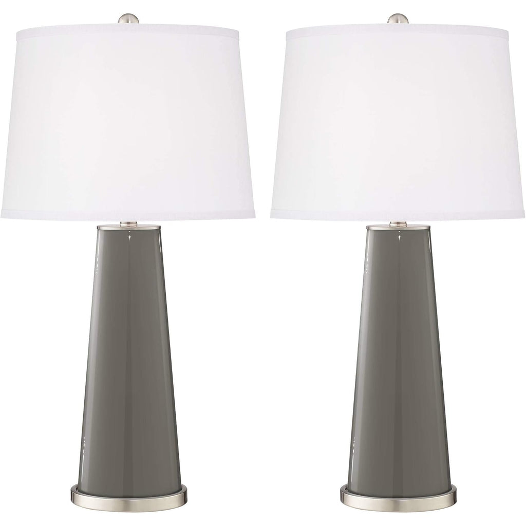 Leo 29 1/2" Tall Table Lamps Set Of 2 Gauntlet Gray Glass Modern | Living Room Bedroom Bedside Nightstand House Office Home Reading Kitchen Entryway Console White Shade End