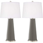 Leo 29 1/2" Tall Table Lamps Set Of 2 Gauntlet Gray Glass Modern | Living Room Bedroom Bedside Nightstand House Office Home Reading Kitchen Entryway Console White Shade End