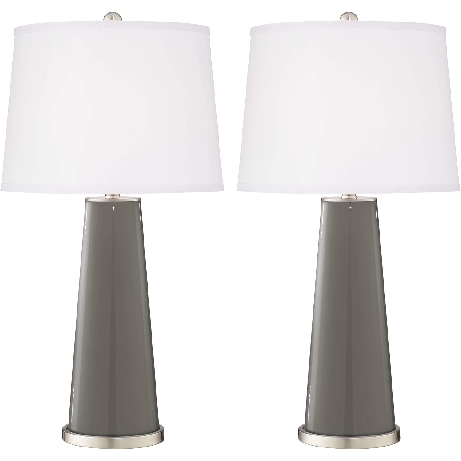 Leo 29 1/2" Tall Table Lamps Set Of 2 Gauntlet Gray Glass Modern | Living Room Bedroom Bedside Nightstand House Office Home Reading Kitchen Entryway Console White Shade End