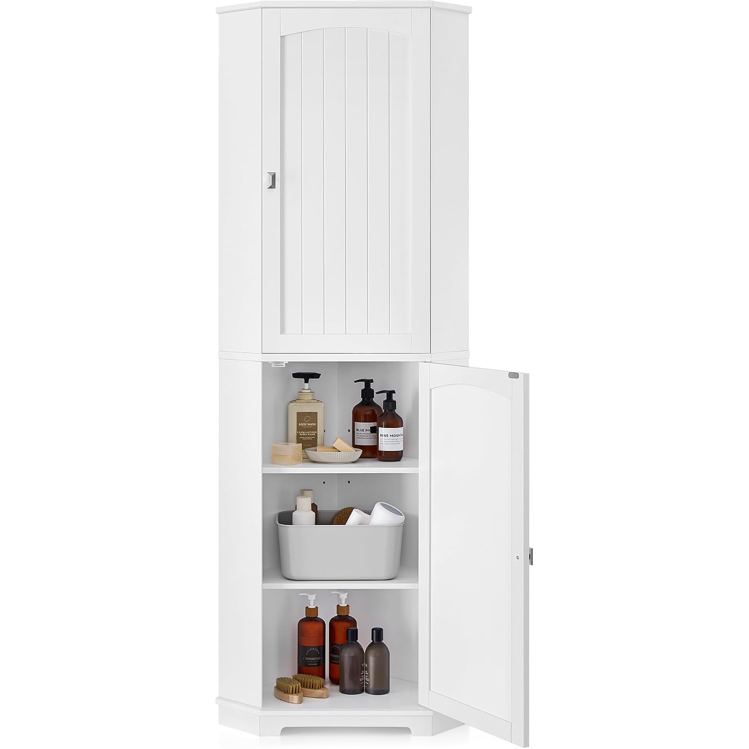 Vasagle Corner Cabinet, Tall Corner Storage Cabinet With 2 Doors And 4 Adjustable Shelves, For Bathroom Kitchen Living Room, Modern Farmhouse Design, White Ubbc541P31