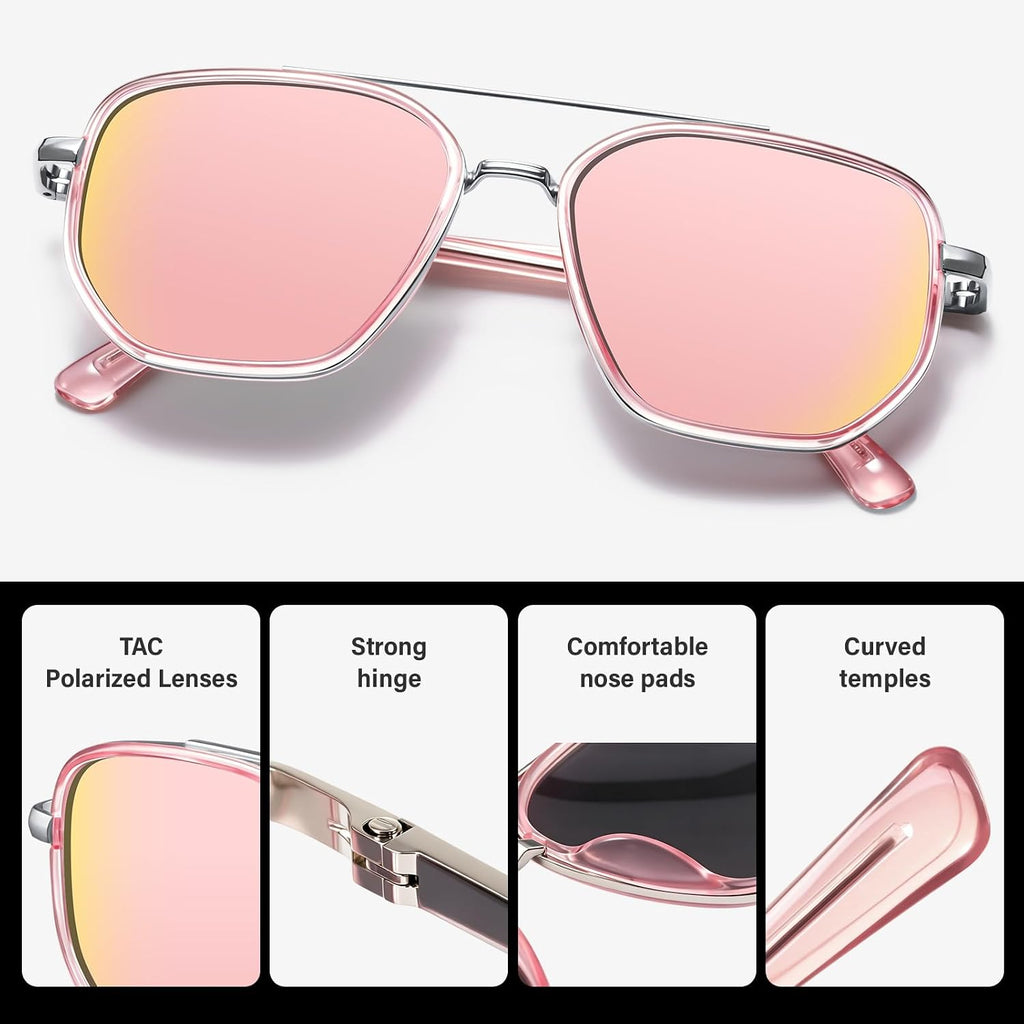 Tangle Free Polarized Aviator Sunglasses for Women UV Protection Sports Running Sun Glasses Unisex Shades Xh-1pcs-pink