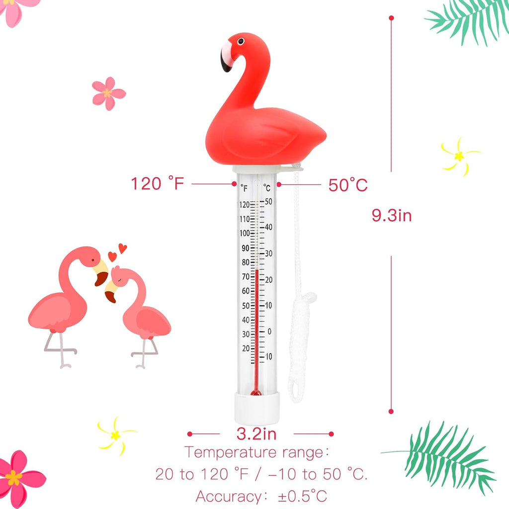 Xy-Wq 2 Pack Floating Pool Thermometer, Large Size Easy Read For Water Temperature With String For Outdoor And Indoor Swimming Pools And Spas (Flamingo & Turtle)
