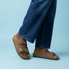 Cushionaire Lane Cork Footbed Mens Sandals, Adjustable Buckle Comfort Slides For Men, Genuine Leather Insole Summer Sandals Men Footwear