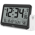 Atomic Clock With Indoor Outdoor Temperature - 8.5'' Digital Clock Battery Operated, Self-Setting, 4 Time Zones, Dst