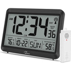 Atomic Clock With Indoor Outdoor Temperature - 8.5'' Digital Clock Battery Operated, Self-Setting, 4 Time Zones, Dst