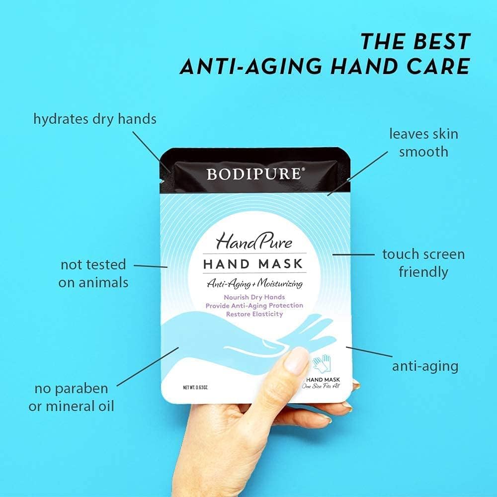 Bodipure HandPure Hand Mask Moisturizing Gloves, 3-Pack for Dry, Cracked Hands, with Touchscreen White Cotton Gloves – 1 Pack for Enhanced Cream Absorption (3 + 1 Cotton Gloves)