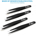 Pefei Tweezers Set - Professional Stainless Steel Tweezers for Eyebrows - Great Precision for Facial Hair, Splinter and Ingrown Hair Removal (Black)