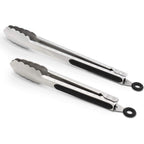 304 Stainless Steel Kitchen Cooking Tongs, 9" And 12" Set Of 2 Sturdy Grilling Barbeque Brushed Locking Food Tongs With Ergonomic Grip, Black