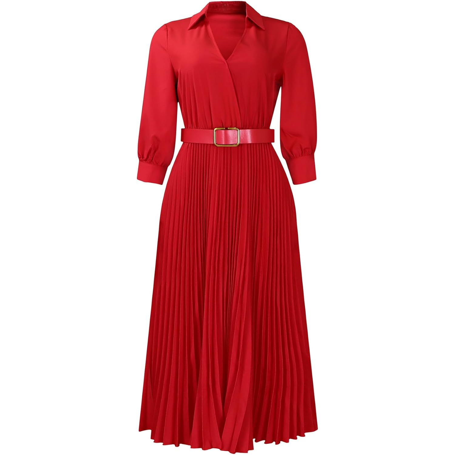 Womenâs 3/4 Sleeve Flared A Line Dress Wedding Guest Casual Semi Formal Office Lady Dresses with Belt