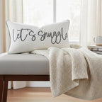 Sunkifover Let's Snuggle Decorative Lumbar Pillow Cover - 12x20 Inch White and Grey Cotton Embroidery Throw Pillowcase for Bed, Bedroom, Living Room, Home Decor