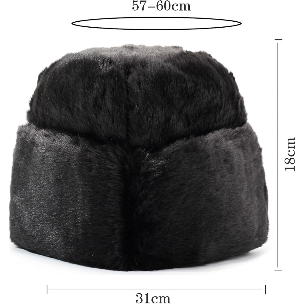 SIQITECHNO Mens Winter Trapper Hat Faux Mink Fur Russian Ushanka Cossack Style Trooper Hat Warm Dad Cap Outdoor Hunting Snow Skiing Cap Black