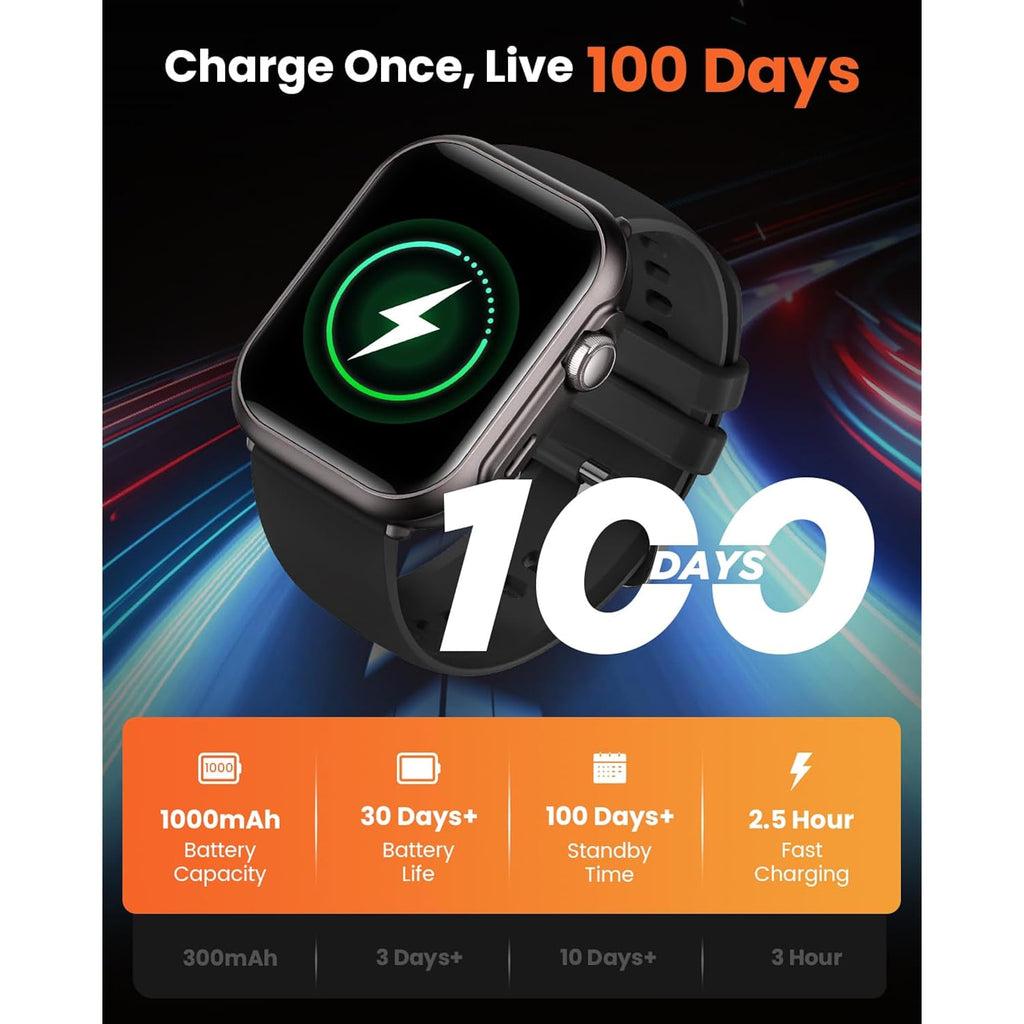 Smart Watches for Men Women: 1.85" Smartwatch with 30 Day+Battery Life Make/Answer Call Sleep Heart Rate SpO2 Monitor IP68 Waterproof 120+Sport Mode Watch for Android iPhone Samsung Black