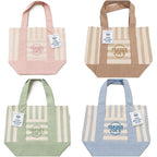 Set Of 4 Mini Striped Canvas Tote Bags, Pastel Mint Green, Pink, Light Blue, And Beige