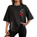 UOUA Women Oversized Graphic T-Shirt Casual Cotton Tees Printed Summer Tops Rose-black